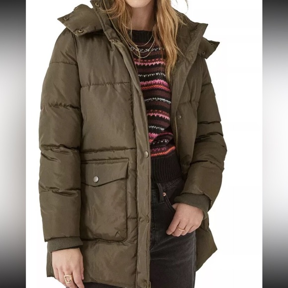 Lucky Brand Jackets & Blazers - NWT Lucky Brand Fingertip Hooded Puffer Parka Jacket Dark Army Women’s Size M